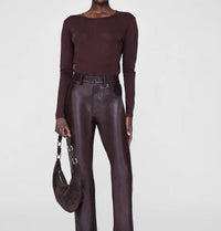 ANINE BING Sylvie Long Sleeve Tee in dark brown - women's long sleeve top - detail view