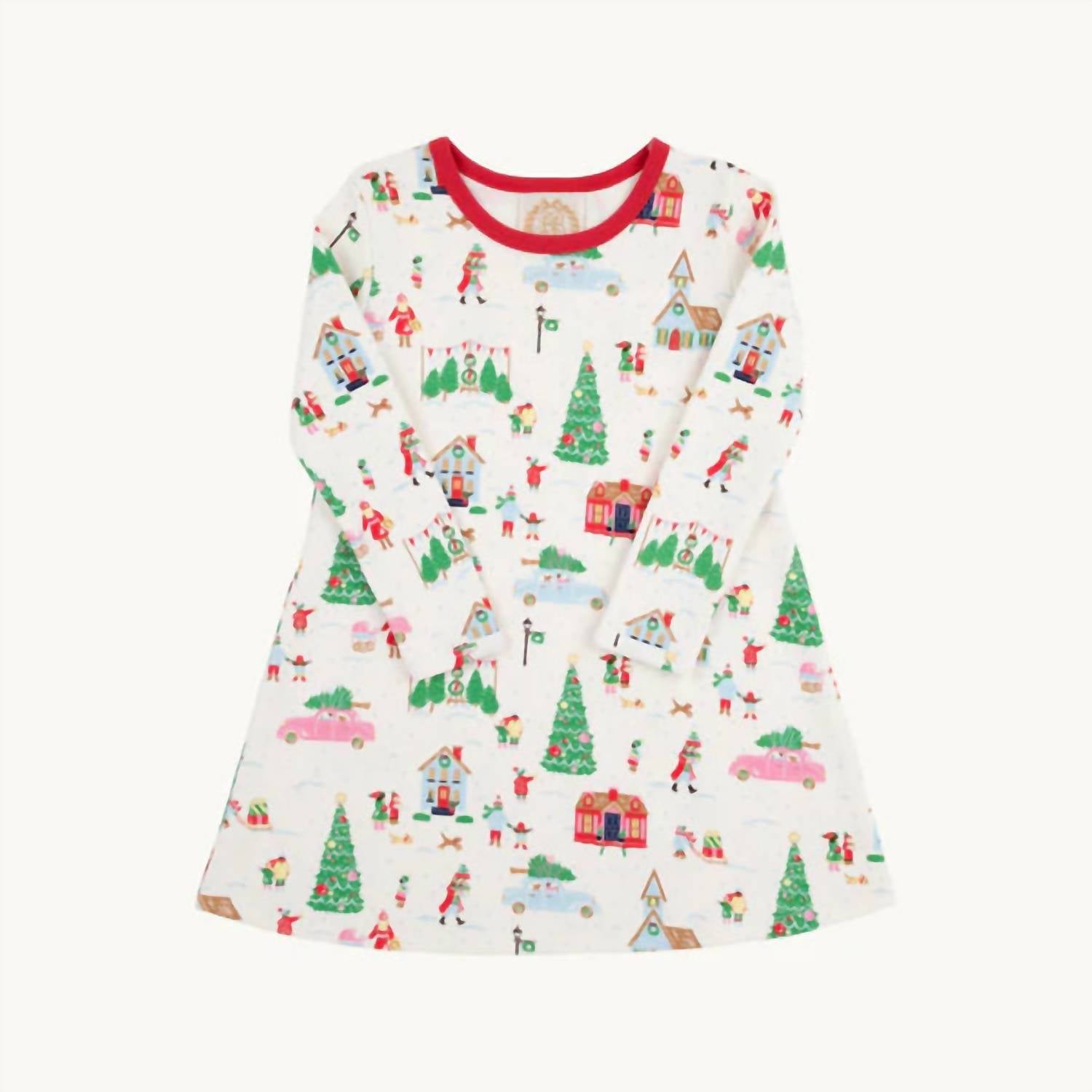 The Beaufort Bonnet Company Girl's Long Sleeve Polly Play Dress in make the season bright with richmond red - kids' dress