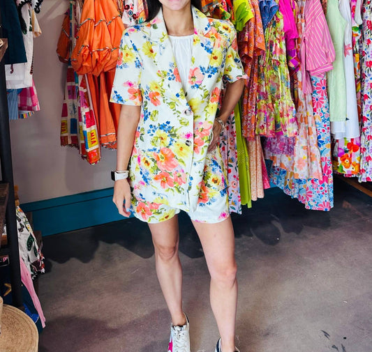 Fate By Lfd - Floral Linen Short Sleeve Blazer