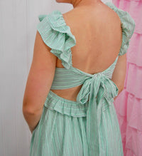 Meet Me In Santorini - Evangeline Striped Maxi Dress With Ruffle Detailing