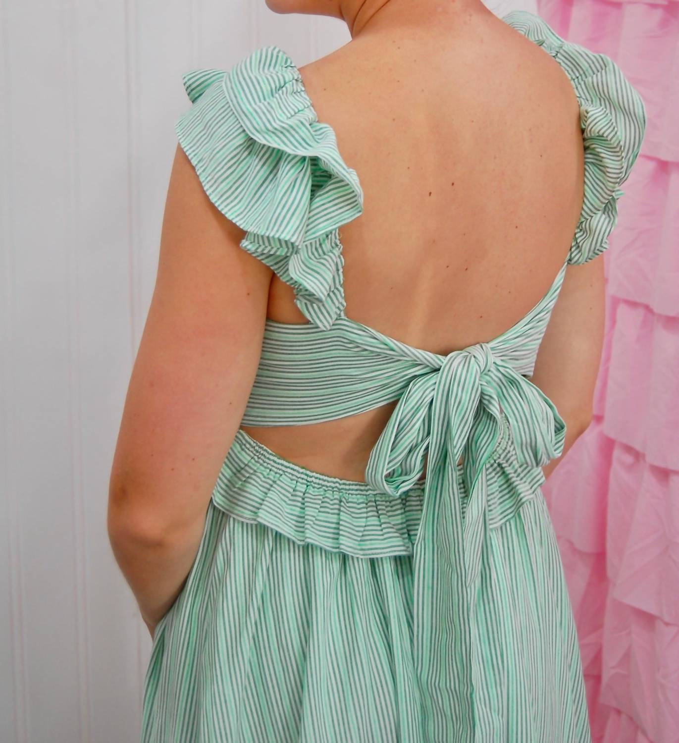 Meet Me In Santorini - Evangeline Striped Maxi Dress With Ruffle Detailing