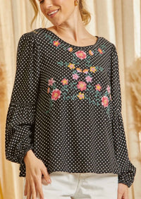Savanna Jane - Floral Embroidery Polka Dot Top