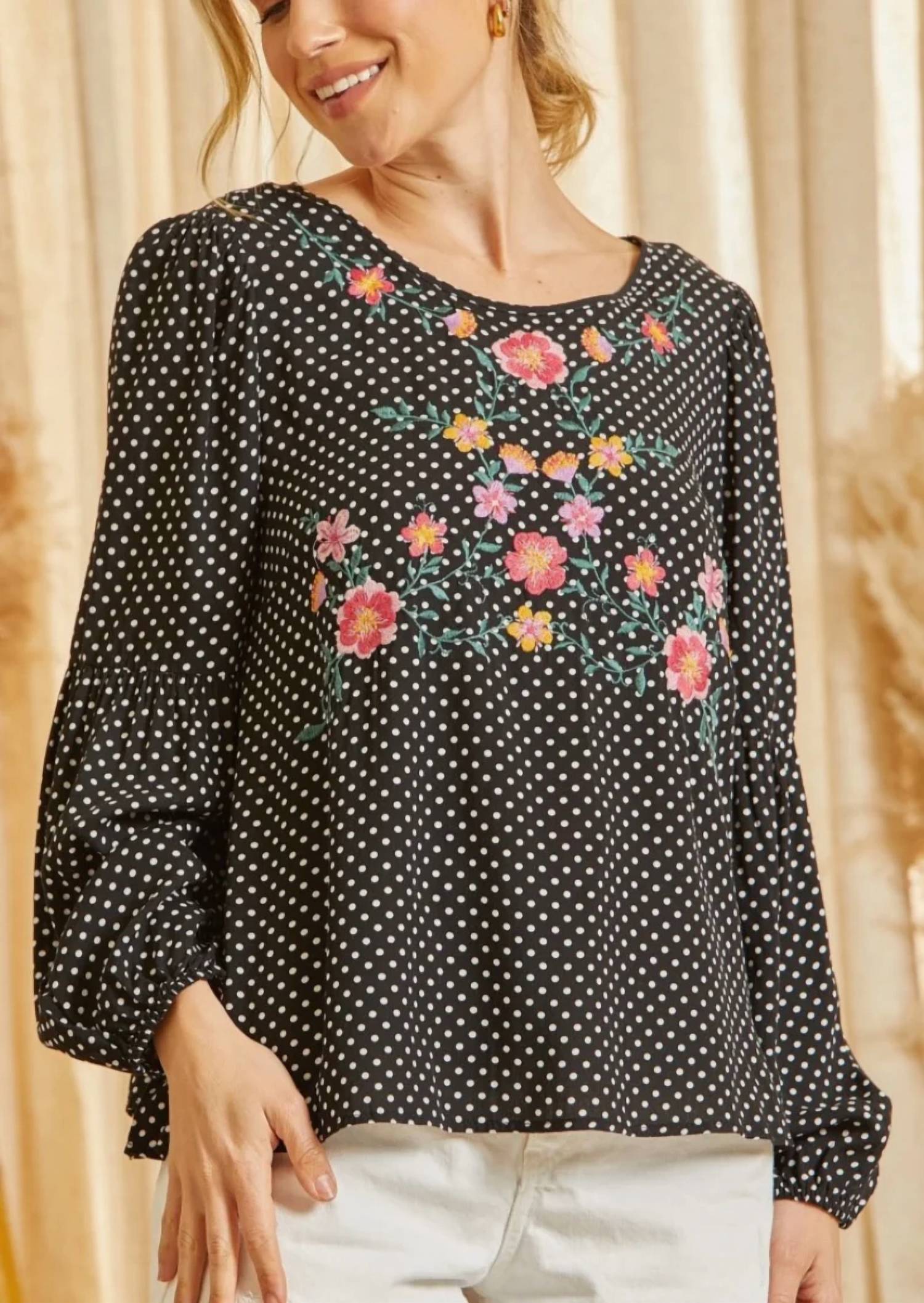 Savanna Jane - Floral Embroidery Polka Dot Top