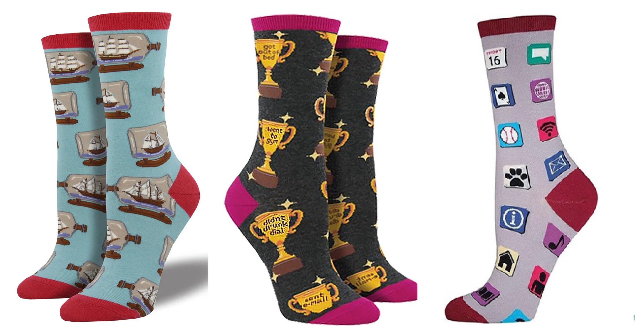 Socksmith - Women's Ship In A Bottle & Life Goals & Apps Socks - Set Of 3 Pair