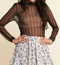 DAVI & DANI Midnight Whimsy Mesh Top in black - women's long sleeve top