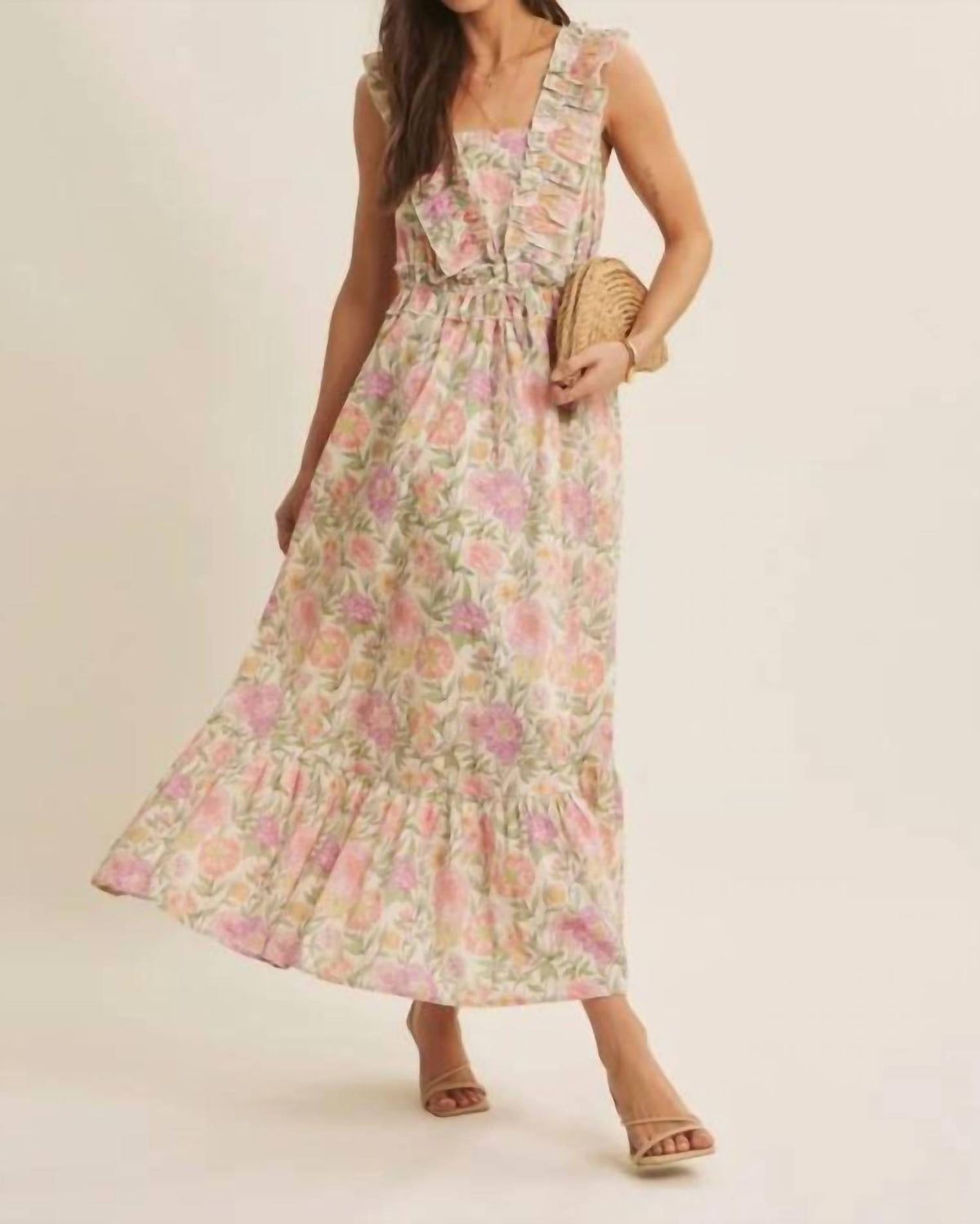 In February - Blooming Floral Ruffled Cotton Maxi Dress