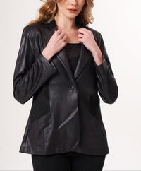Angel Apparel Vegan Leather And Faux Suede Blazer in black - women's jacket - detail view