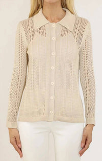 Metric Knits - Vertical Pointelle Stitch Button Front Cardigan