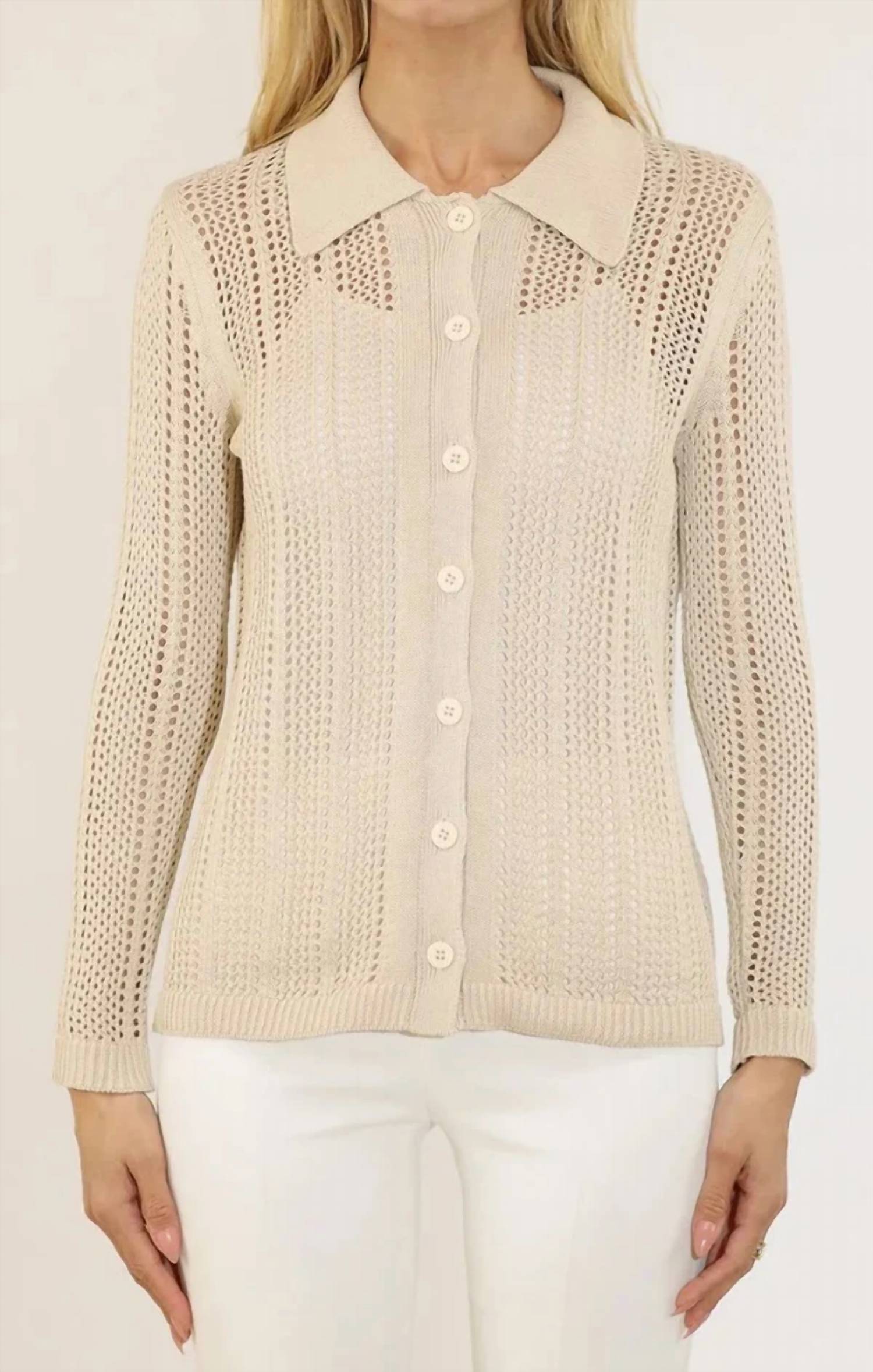 Metric Knits - Vertical Pointelle Stitch Button Front Cardigan
