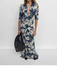 Rodebjer Clover Denim Flower Dress in navy sand - women's dress