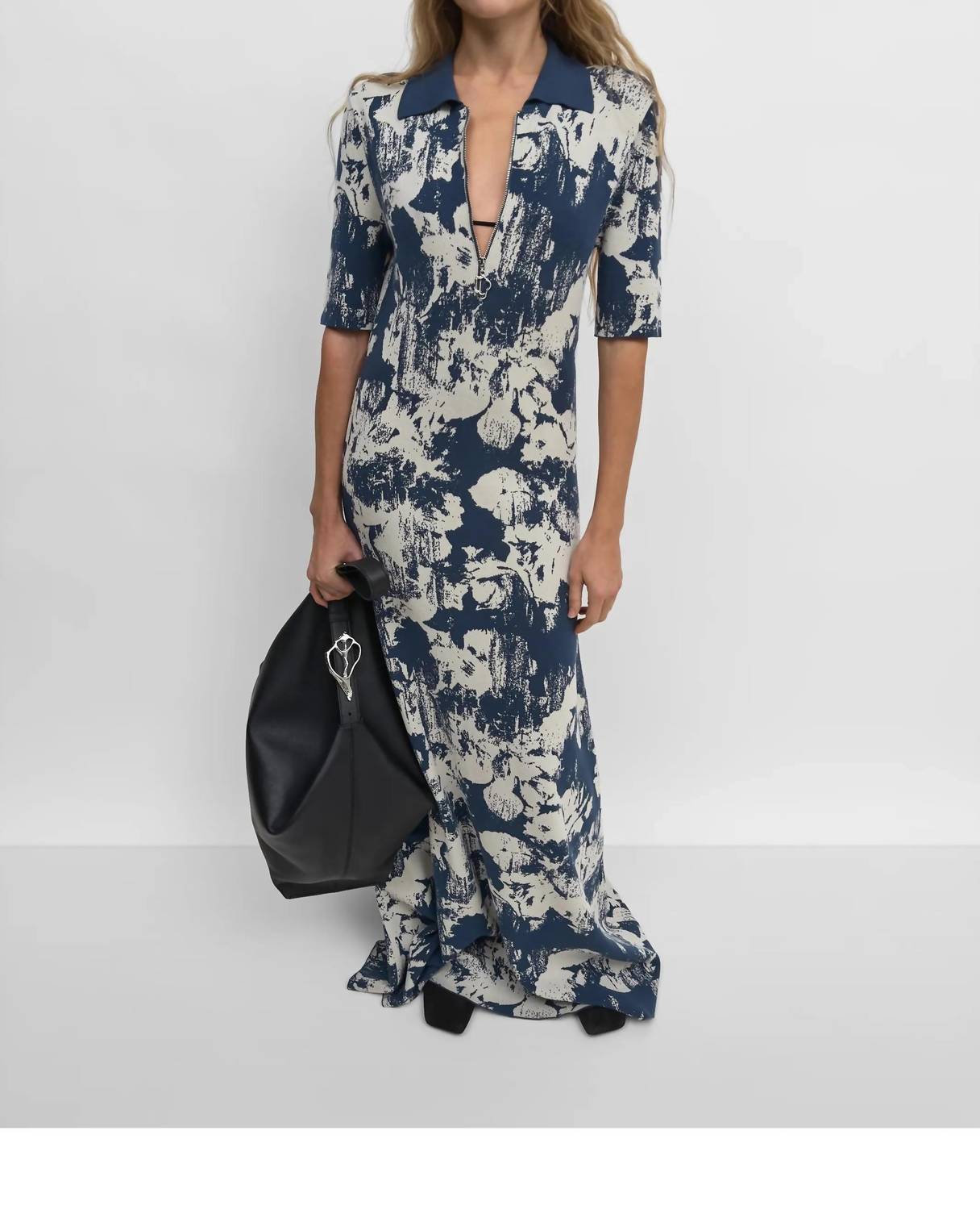 Rodebjer Clover Denim Flower Dress in navy sand - women's dress