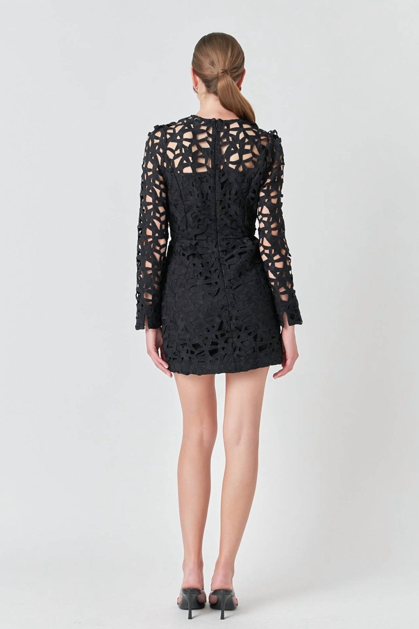 2.7 August Apparel - Eyelet Structured Mini Dress - black - clothing - dresses