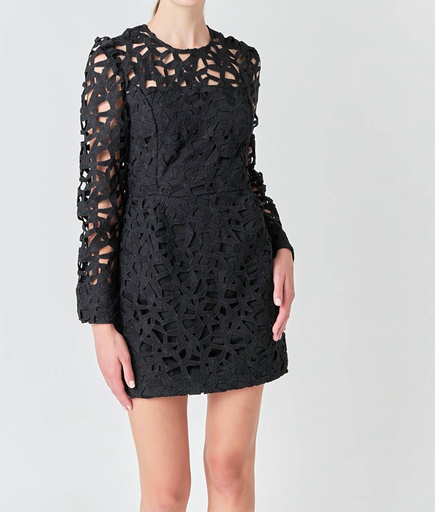 2.7 August Apparel - Eyelet Structured Mini Dress - black - clothing - dresses
