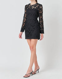 2.7 August Apparel - Eyelet Structured Mini Dress - black - clothing - dresses