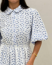 2.7 August Apparel - Gingham Flowered Dress - blue - clothing - dresses