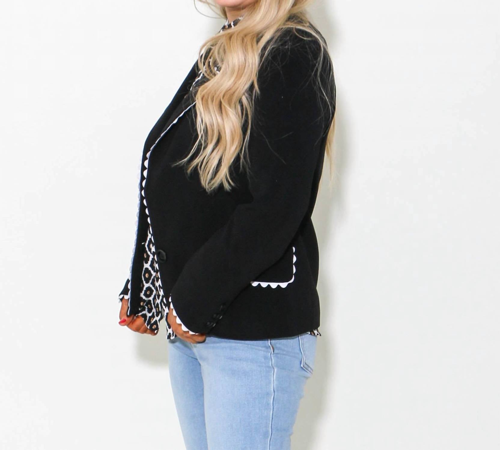 2.7 August Apparel - Rickrack Edge Blazer - black - blazers - clothing