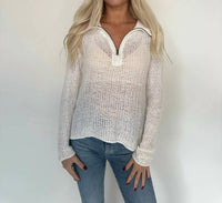 Wooden Ships - Open Knit Zip Long Sleeve Top