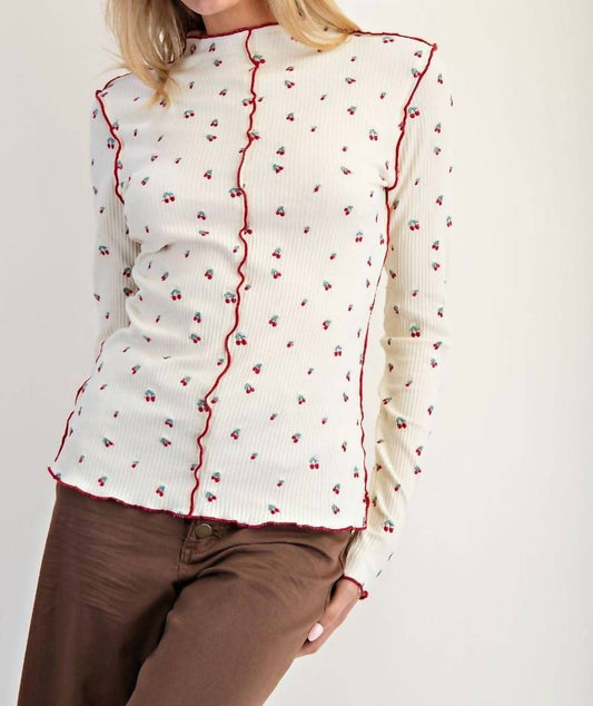 Easel - Cherry Embroidered Thermal Top