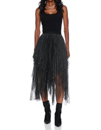 Miou Muse - Metallic Mesh Pleated Skirt