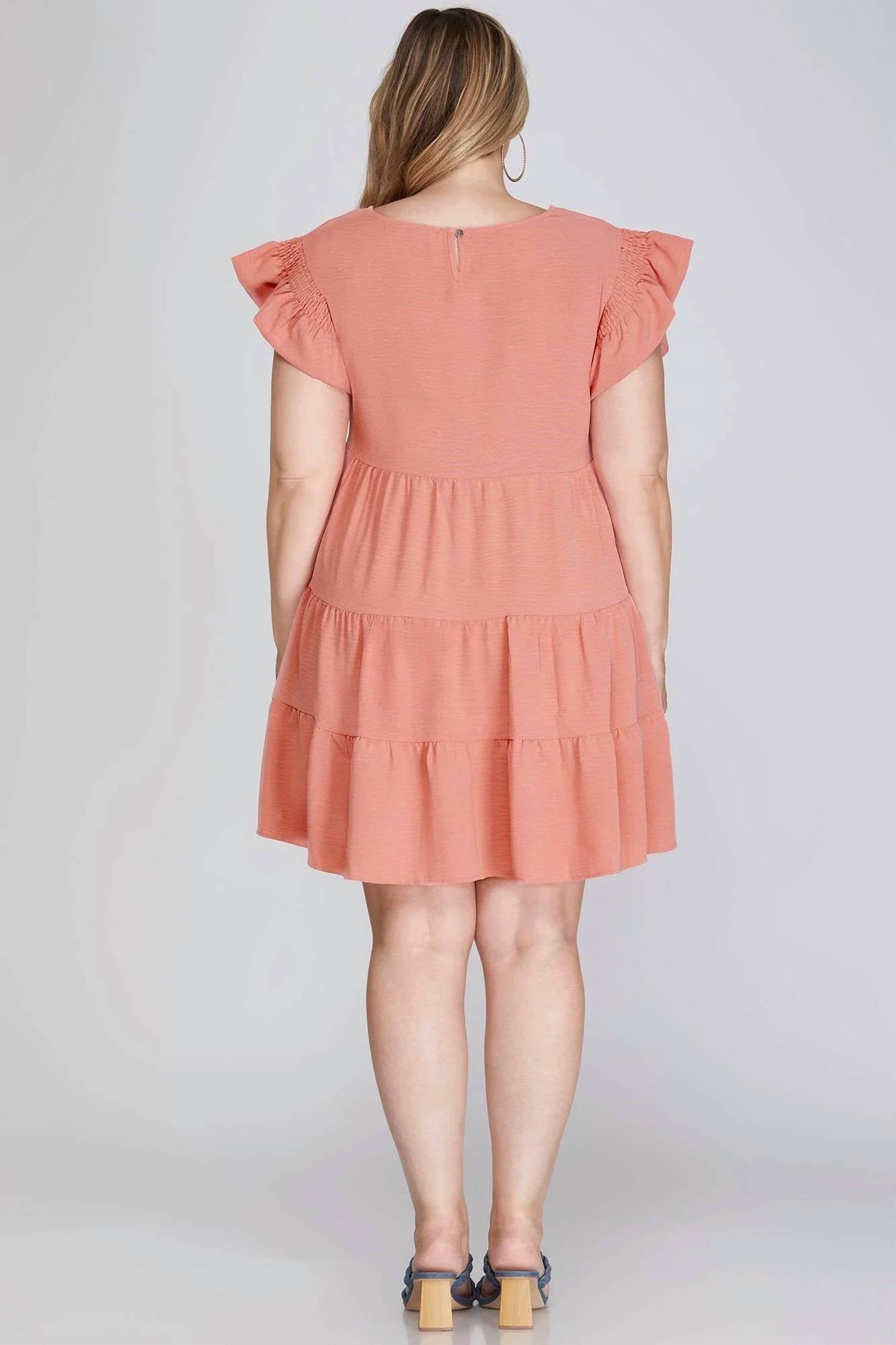 Vanilla Monkey - Ruffled Smocked Sleeve Tiered Woven Dress - Plus