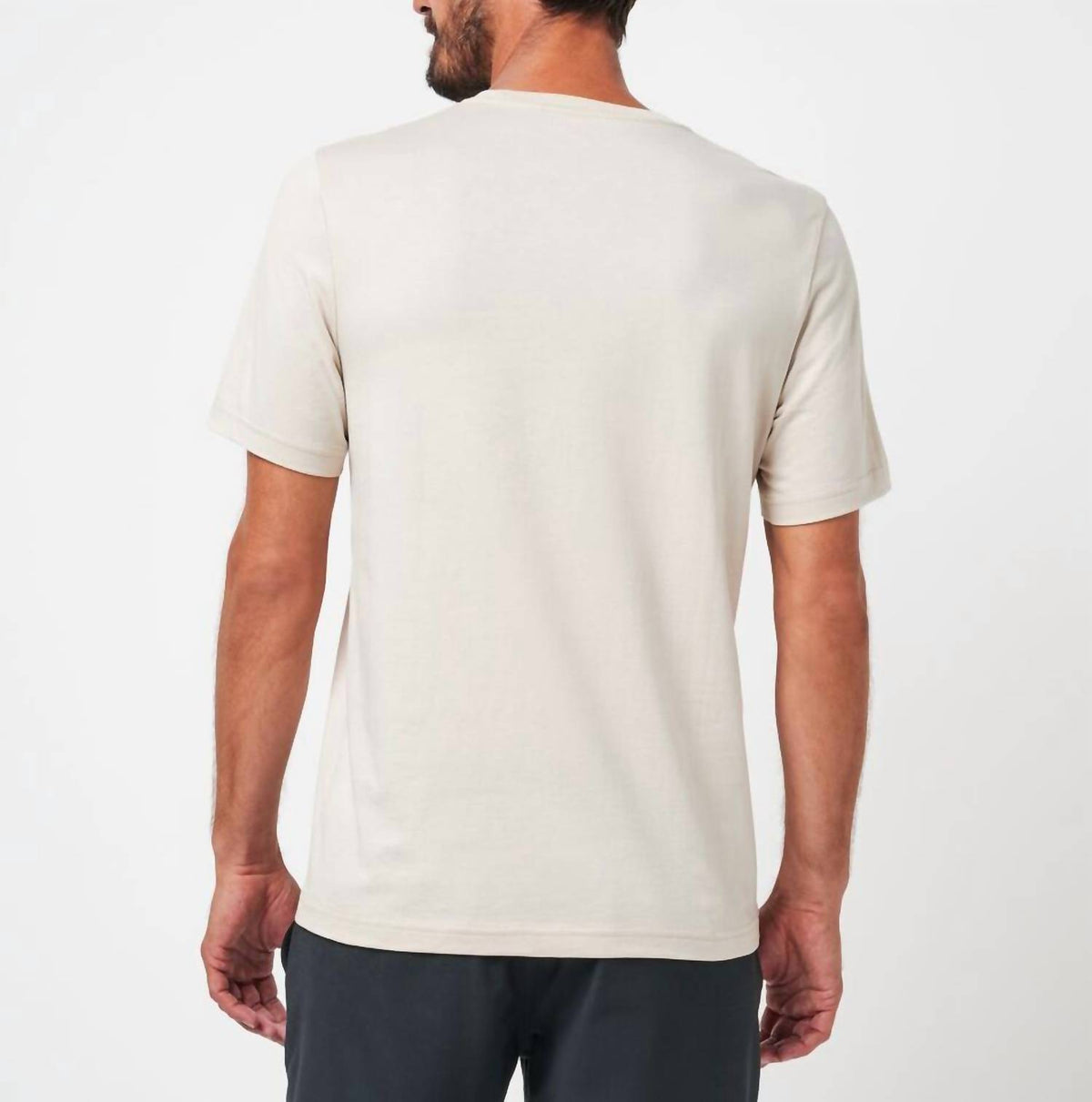 TravisMathew Grill And Thrill Short Sleeve Tee in italian sand - men's t-shirt - detail view