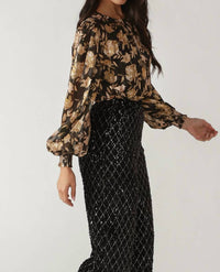 Flying Tomato - Vee Woven Gold Floral Blouse