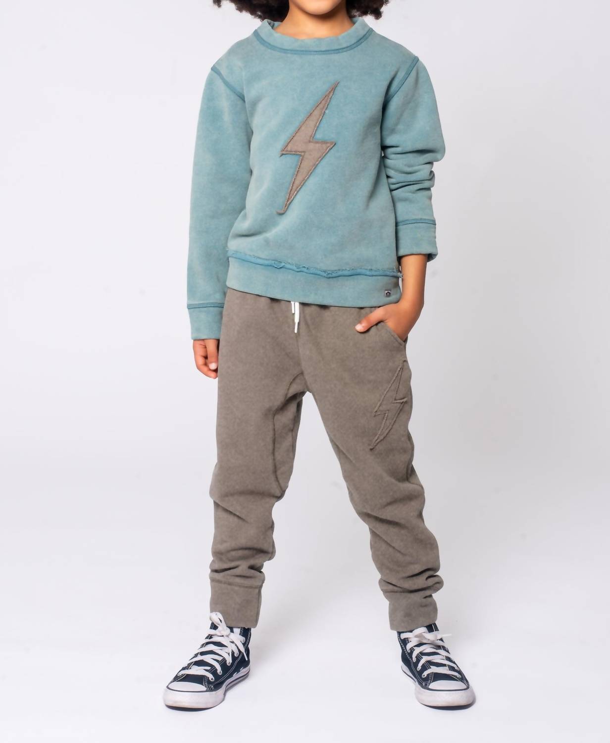 Appaman Sidewalk Lightening Bolt Sweatpants in warm grey - kids' joggers
