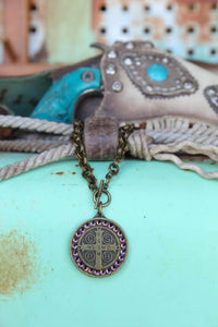 Pink Panache Women's Saint Benedict Medal Necklace in bronze - women's jewelry