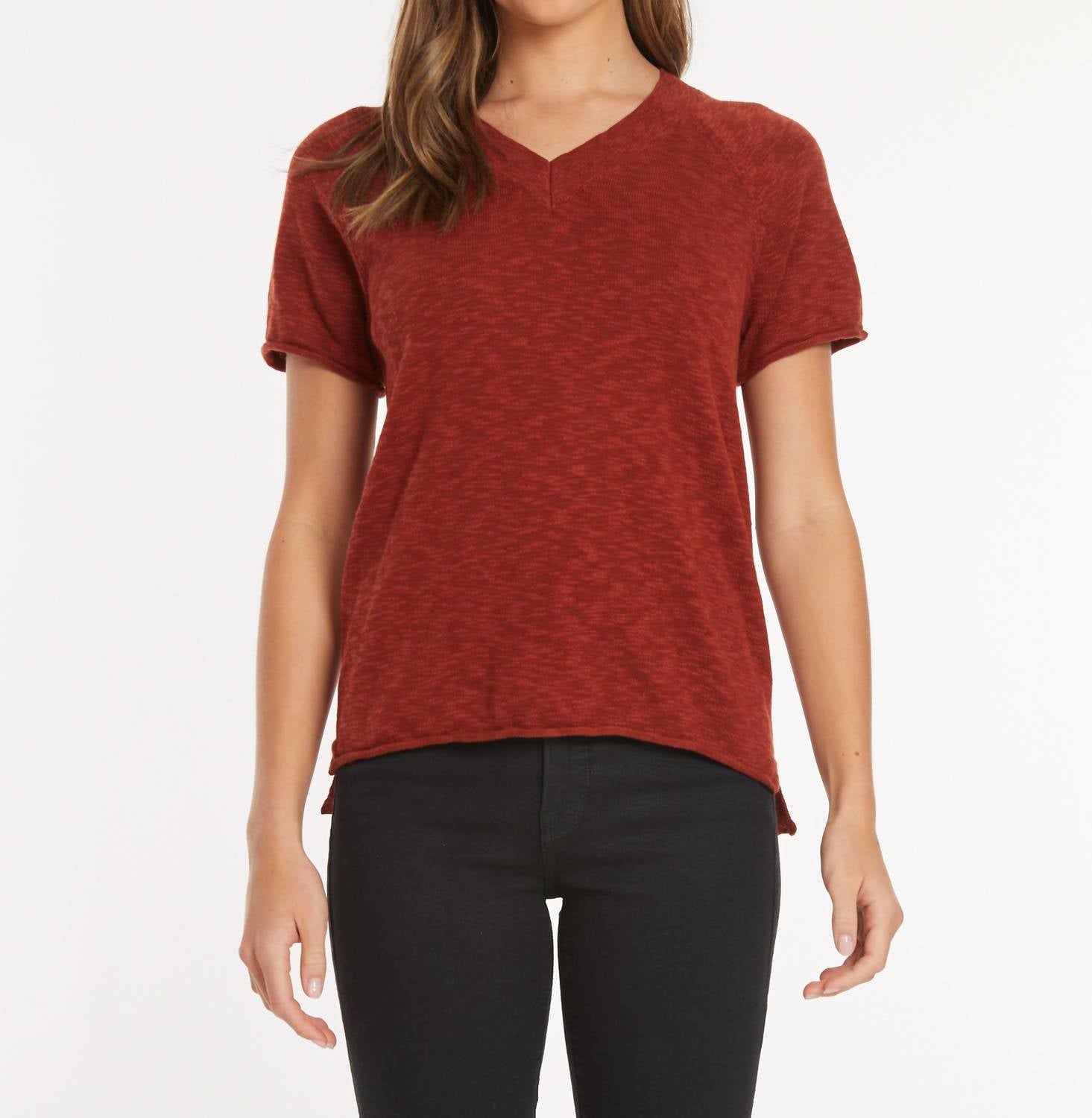 Mododoc - Short Sleeve Open V Neck Sweater