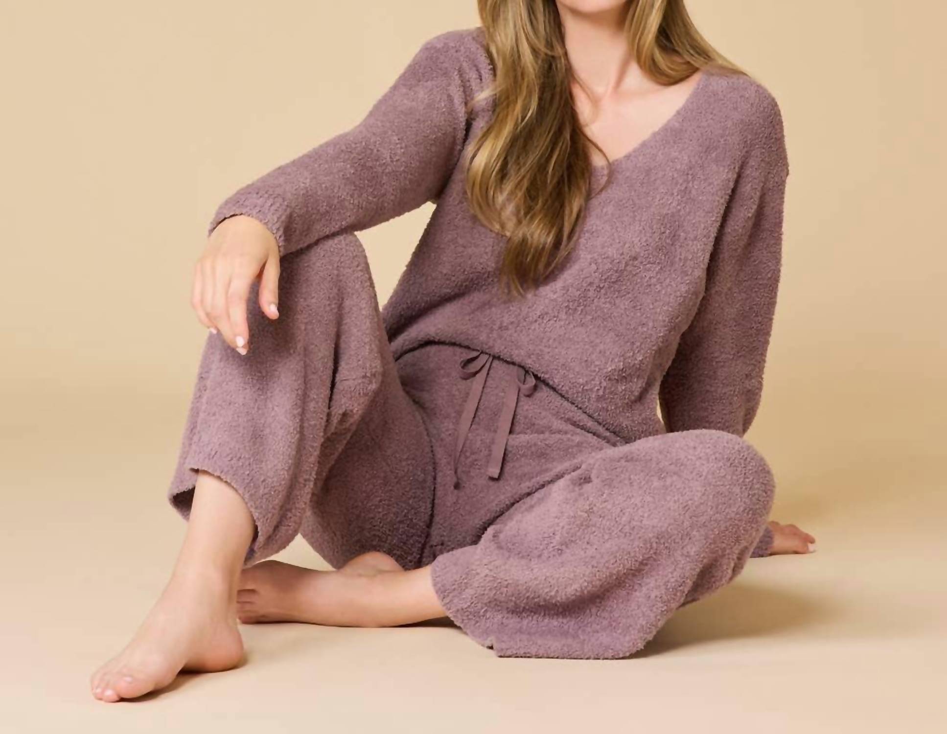 SOFTiES Marshmallow V Neck Lounge Set in driftwood - women's sleepwear