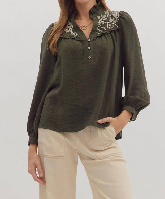 Entro - Elowen Embroidered Ruffle-Collar Top