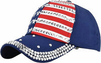 Sophia Collection - Unisex American Flag Hotfix Rhinestone Embellished Baseball Cap