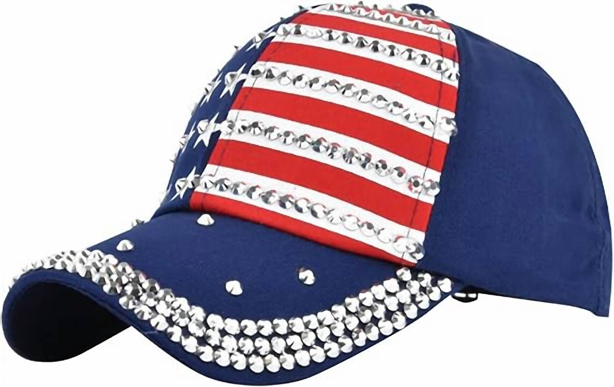 Sophia Collection - Unisex American Flag Hotfix Rhinestone Embellished Baseball Cap