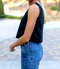 EMERSON FRY Roma Top in black linen - women's shirt - view 4