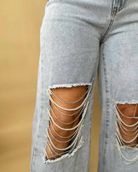 Blue B - Miss Love Pearl & Rhinestone Wide Leg Jeans