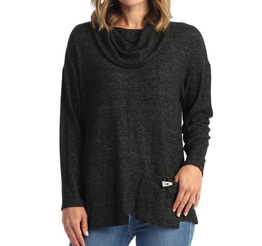 Jess & Jane - Brushed Knit Pocket & Cowl Neck Top