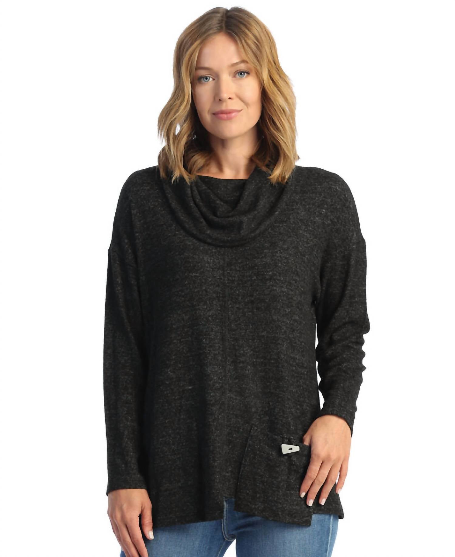 Jess & Jane - Brushed Knit Pocket & Cowl Neck Top
