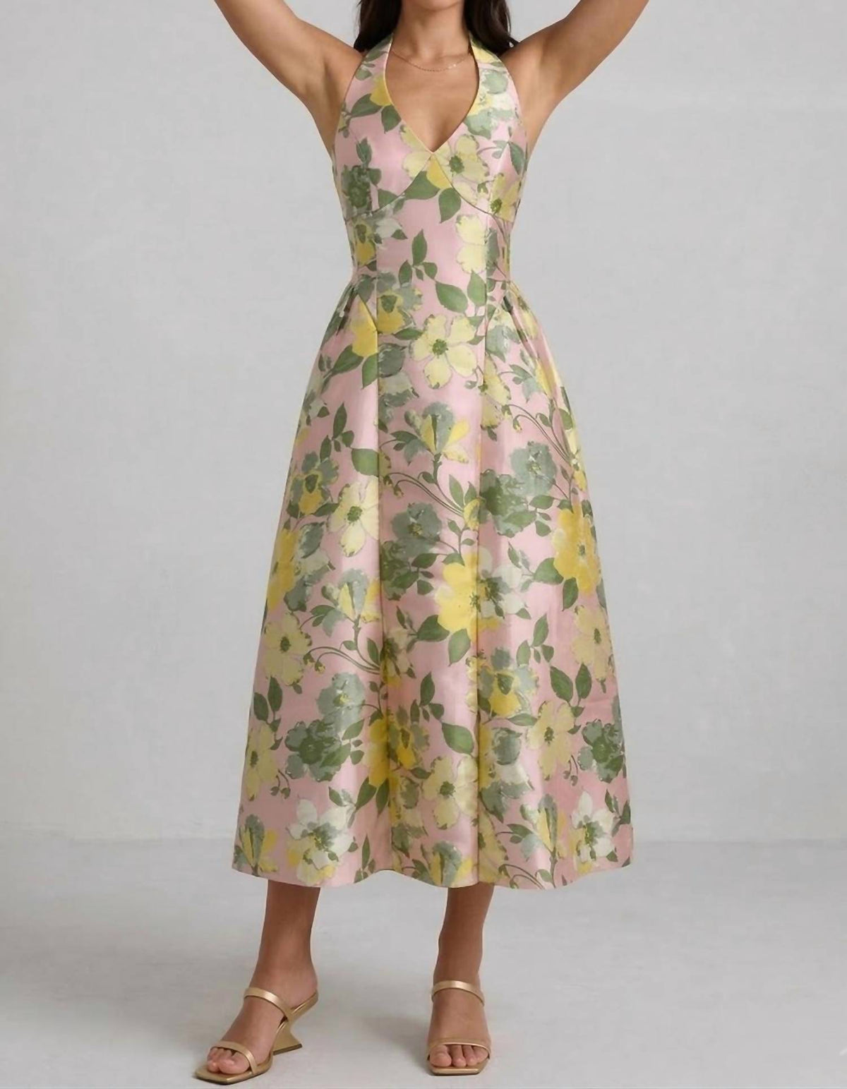 B.Right - FLORAL JACQUARD HALTER DRESS