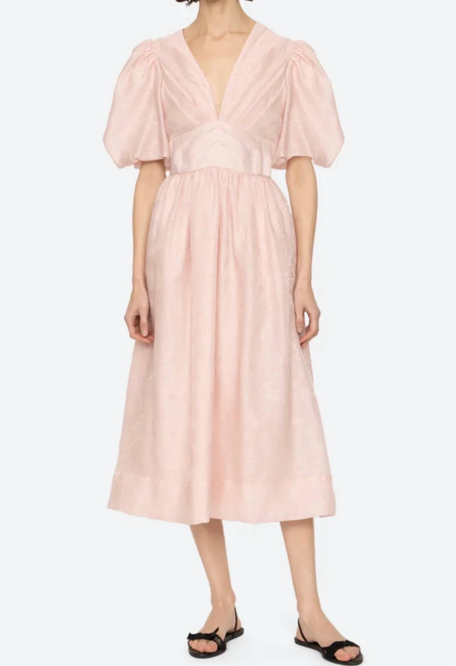 Sea - Florence Embossed Puff Sleeve Midi Dress