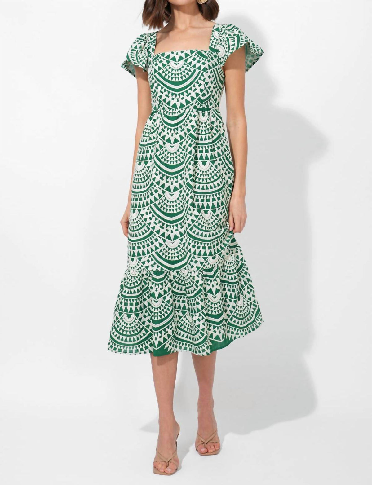 Adelyn Rae - Maja Cotton Crochet Flutter Sleeve Midi Dress