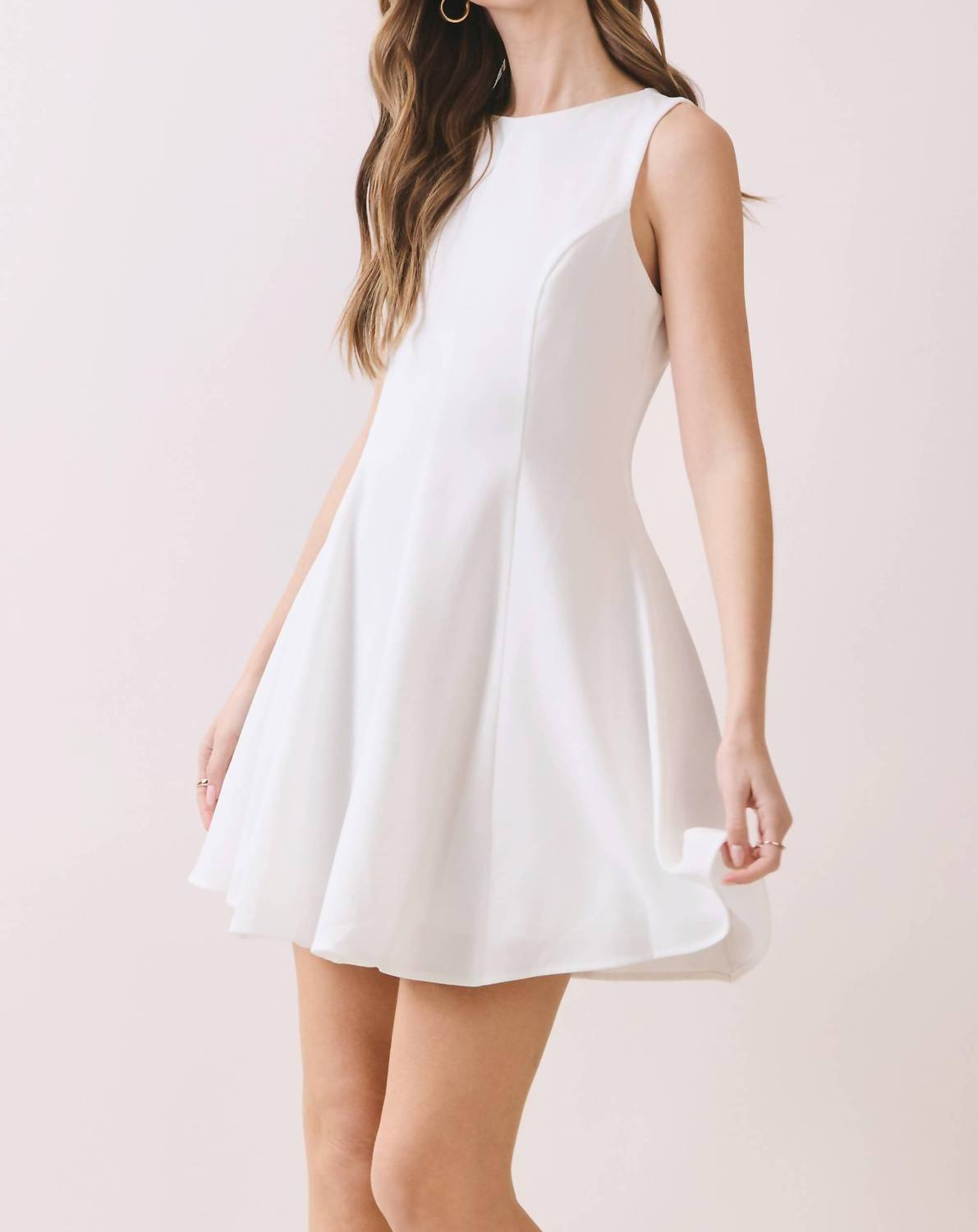 TCEC Solid Sleeveless Mini Dress in white - women's dress - detail view