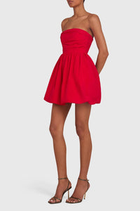 Amanda Uprichard Oscar Strapless Bubble Hem Mini Dress in red - women's dress - detail view