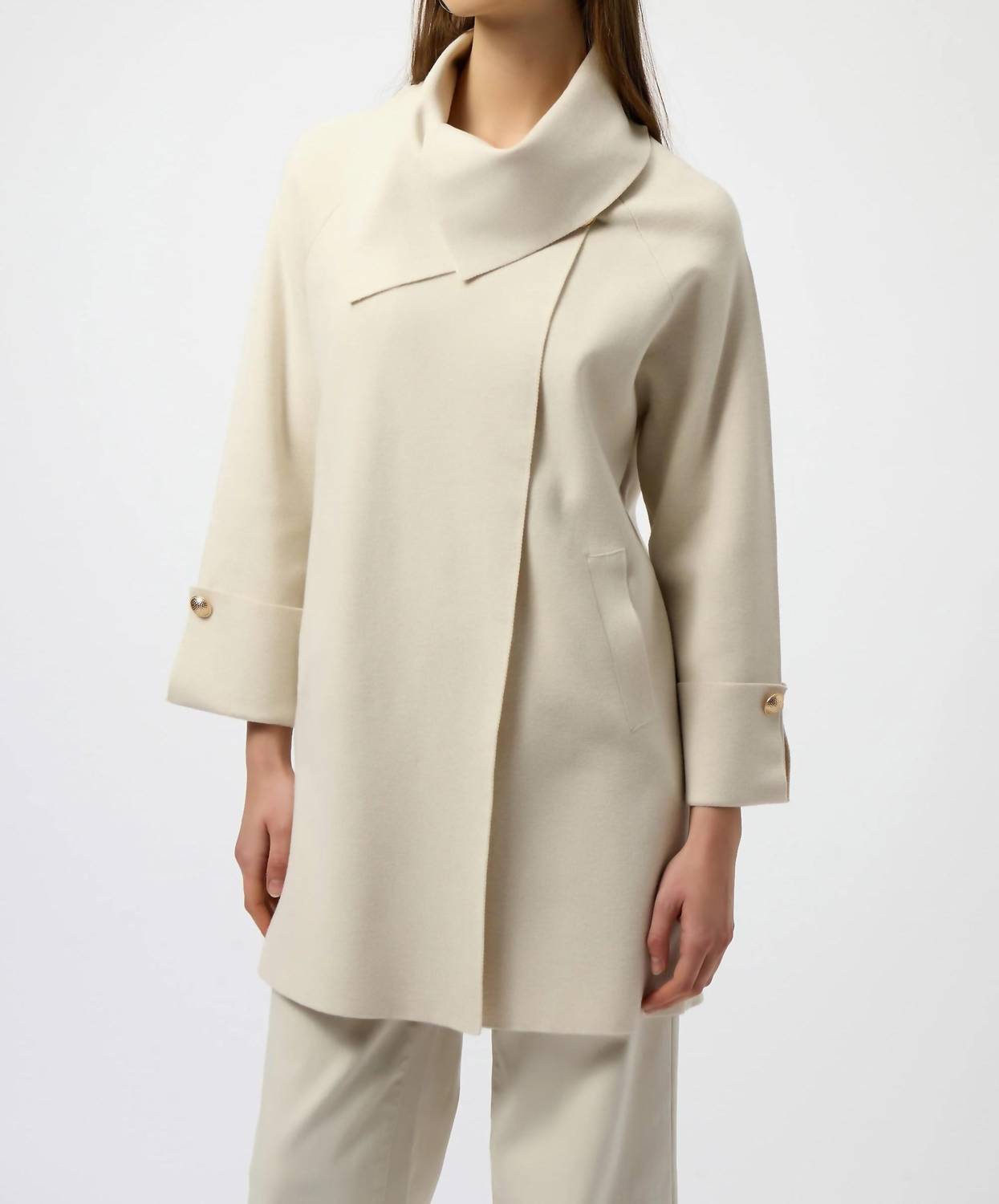Joseph Ribkoff Overlap Collar Sweater Knit Cardigan Top in birch melange - women's sweater