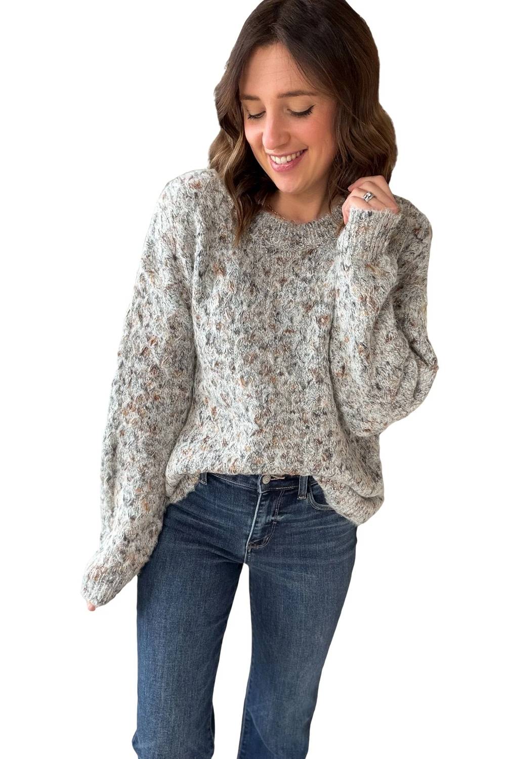 Hem & Thread - Textured Weave Crewneck Sweater