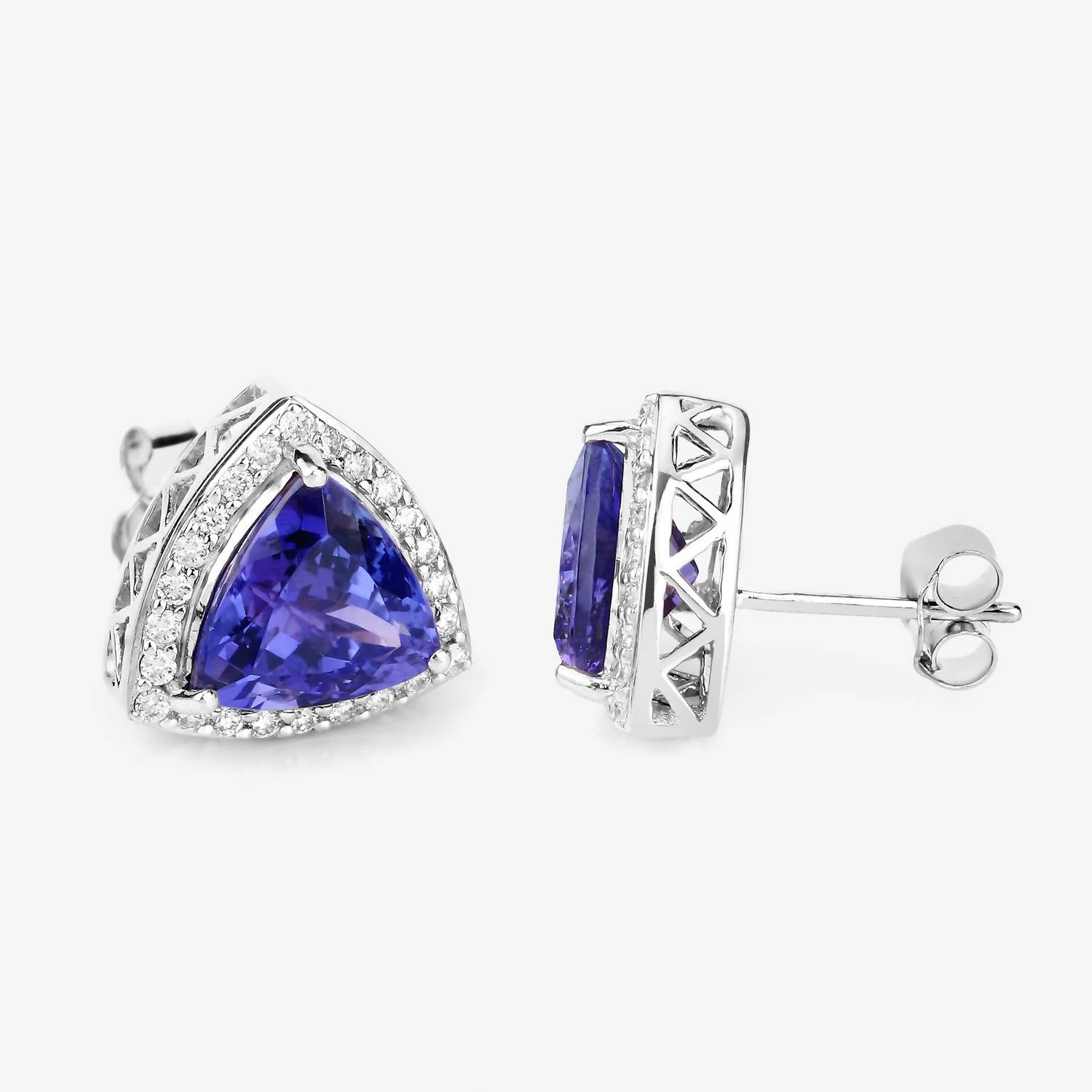 Diana M Jewels Women's Trillion Natural Tanzanite Stud Earrings (4.62 Ct) - Statement in 14k white gold - women's jewelry - detail view