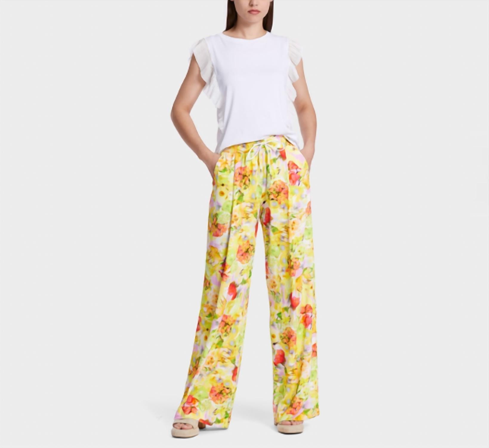 Marc Cain Wedi Floral Pants in pale lemon - women's pants - detail view