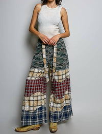 Pol - Asymmetrical Patchwork Buckle Back Detail Woven Pants