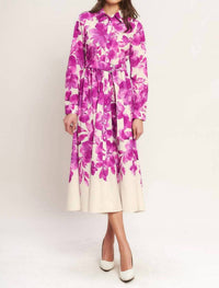 Flying Tomato - Printed Woven Midi Shirt Dress