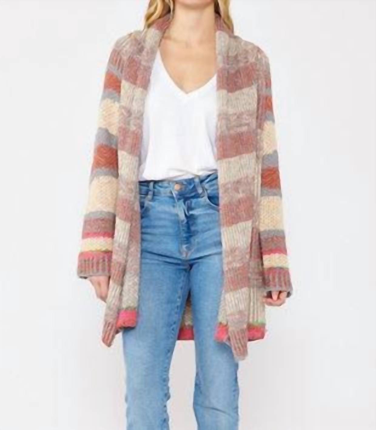 Lovestitch - Heathered Stripe Chunky Soft and Chunky Cardigan