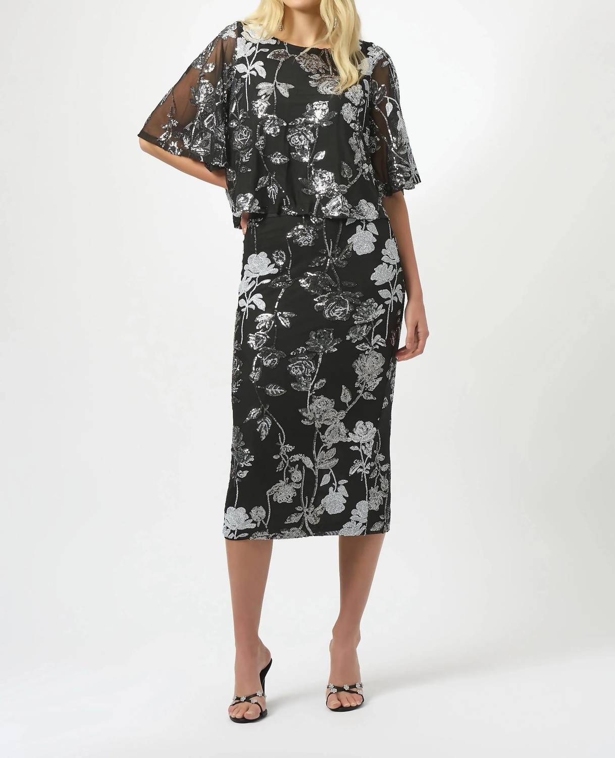 Joseph Ribkoff - Sequined Floral Mesh Top